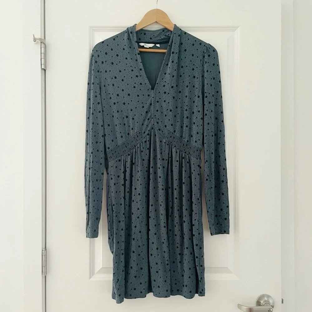Boden Betty Star Print Jersey Tunic Dress 12 Long Blue